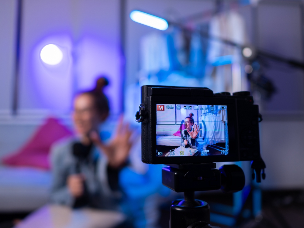 Video content creation home studio digital media indoor close-up interactive engagement