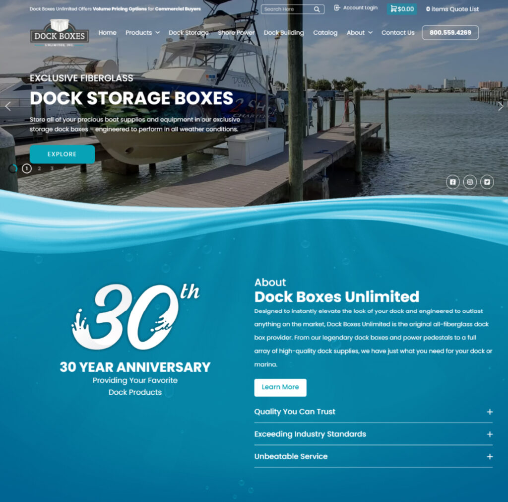 dock boxes unlimited home page web design by itvibes