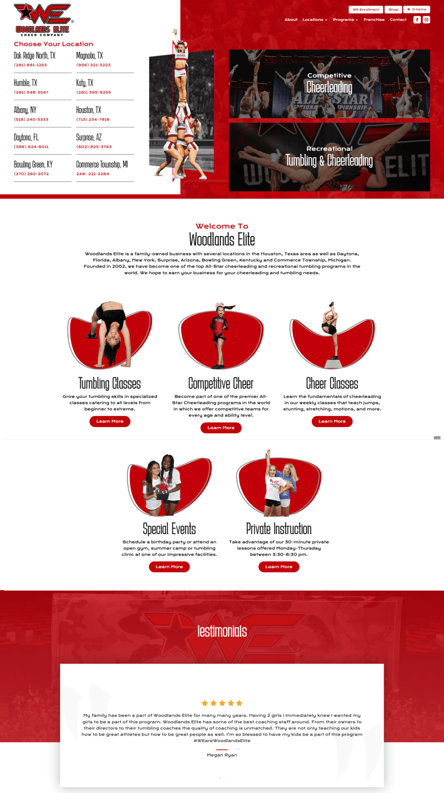 woodlands elite cheer home page design by itvibes
