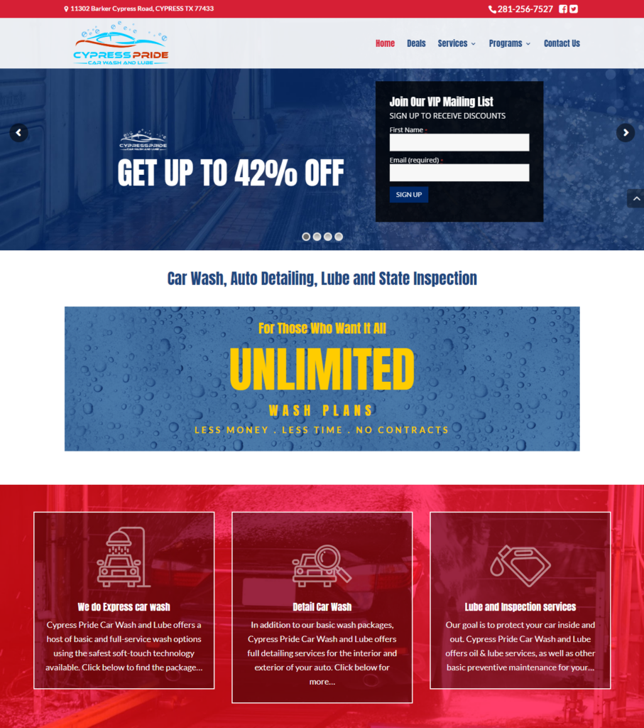 cypress pride car wash website home page