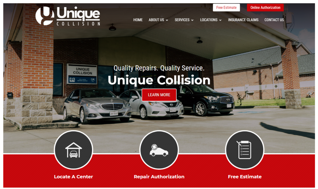 unique collision website home page