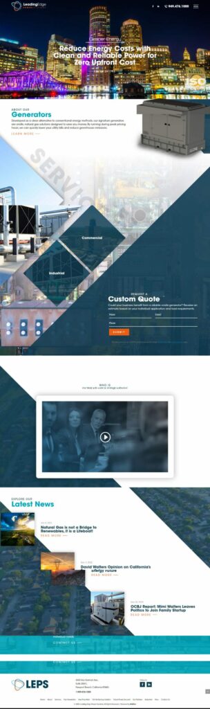 A screenshot of Leading Edge Power Solutions' home page website design.