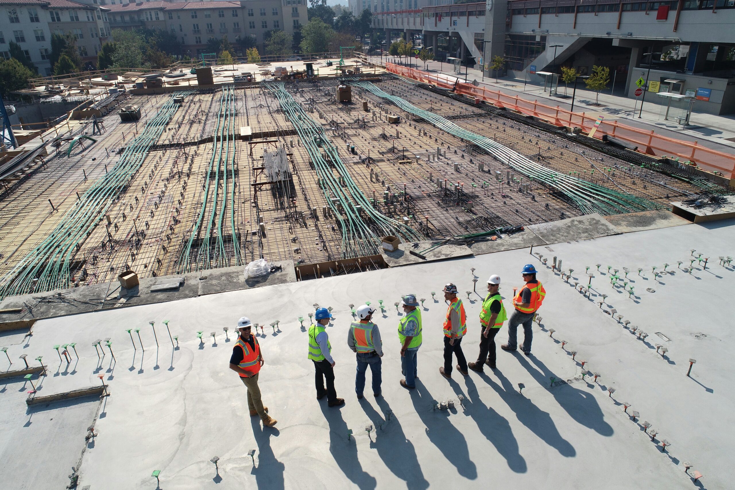 construction team looking at project
