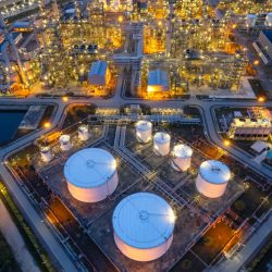 Aerial view Industry Oil refinery oil and gas refinery background, Business petrochemical industrial, Refinery oil and gas factory power and fuel energy, Ecosystem estates. Fuel refinery industry.